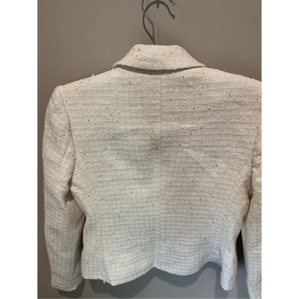 Zara Women's Cream Textured Cotton Fitted Jacket w/Silver Sequin Appliqués - Picture 7 of 7